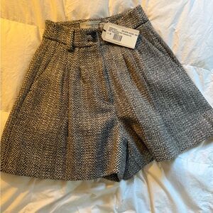 Golden Goose Black and White Herringbone High Waist Shorts